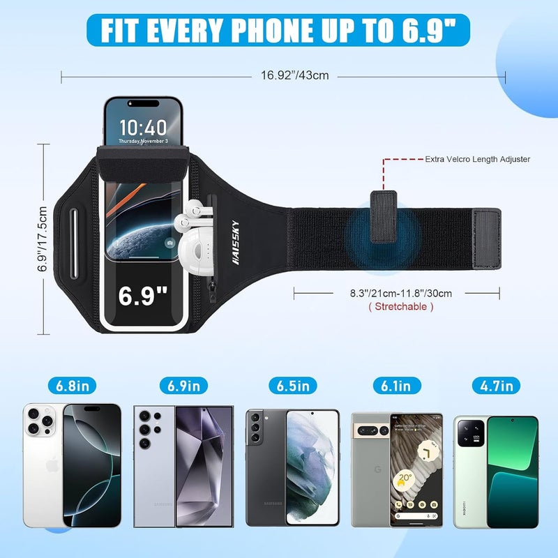 Kebrela Running Phone Armband with Earphone Holder - 3D Design Cell Phone Armband for iPhone 15/14/13 Pro/Plus & Galaxy S20/S10, Water Resistant Sports Phone Holder with Key Slot for 6.9" Device - Image 3